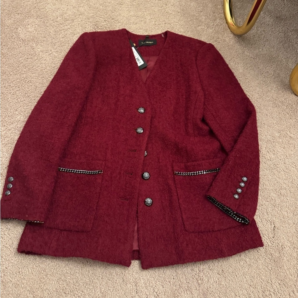 Kobi Halperin-NWT Burgundy Red Scottie Chain Blazer Jacket - Picture 5 of 8